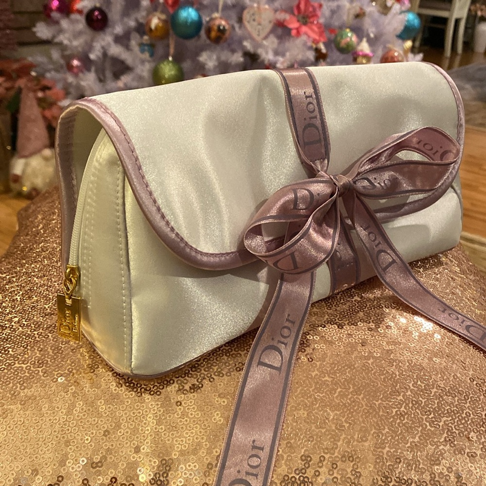 Dior beautiful silky large cosmetic bag w/ zippered compartments.Excellent cond